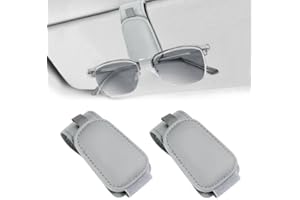 Teraves 2 Pack Sunglass Holder Clip for Car Visor, Upgrade Magnetic Leather Visor Sunglasses Clip, Easy to Hold Your Glasses Eyeglasses, Grey