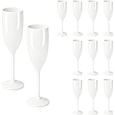 LEYIQU Plastic Champagne Flutes, Acrylic Glasses Goblets Cups Toasting Shatterproof Reusable Flute, for Valentine’s Day Wedding Party Mimosa Bar Anniversary Birthday (12, White)