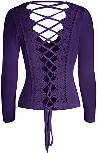 Sikimennzi Women's V- Neck Back Lace Up Openwork Sexy Autumn Winter Slim Tops T-Shirt