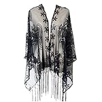 Zakia Women's sequined shirt mesh scarf 1920s Cape fringed evening dress shiny shawl shrug wedding party Zakia Women's sequined shirt mesh scarf 1920s Cape fringed evening dress shiny shawl shrug wedding party