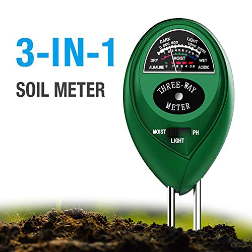 Soil PH Meter 3-in-1 Soil Test Kit Moisture Lawn PH Tester Digital with Moister PH Sunlight for Plants Garden Home FarmIndoor & Outdoor (No Battery Needed)