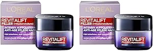 L'Oréal Paris Hyaluron Nachtcreme, Anti-Aging Gesichtspflege mit Micro-Filler Hyaluronsäure für Feuchtigkeit und Anti Falten Effekt, Revitalift Filler, 1 x 50 ml (Packung mit 2)
