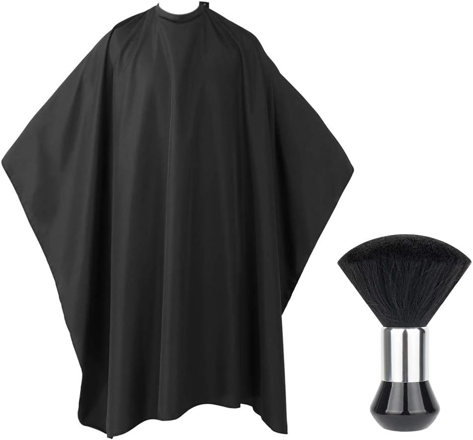 IWILCS Hairdressing Cape, Barber Beauty Shawl with Barbers Brush, Unisex Black Salon Hair Cutting Gown