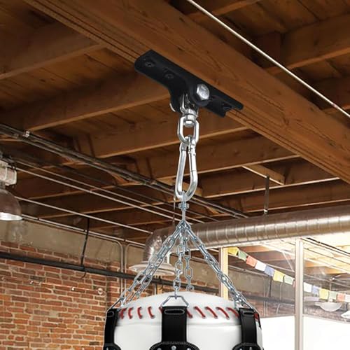 1 pack Heavy Duty Punching Bag Hanger, 360° Rotation Wall Ceiling Mount Bracket, Black Steel Boxing Bag Hook for Training