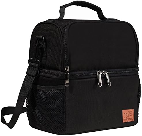 Lunch Box with Large Double Deck Insulated Cooler Tote Drink &amp; Lunch Bag for Men, Women, Adult, Children(Black)