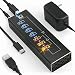 Powered USB Hub - Multi-Port USB Hub with 7 USB 3 Ports, 3 Fast Charging USB 3.0 Ports, Cords C and A, Power Adapter - by Latorice (Black)