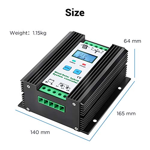 iSunergy 1000W Wind Solar Hybrid Charge Controller Wind Boost Charge Solar PWM Charging Technology Digital Intelligent Regulator with LCD Display (600W Wind + 400W Solar) - Thumbnail 6
