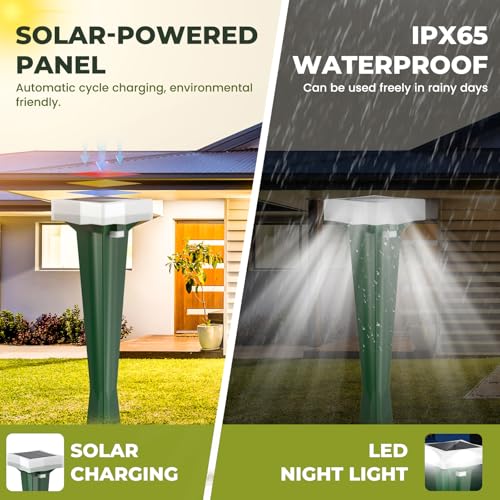 Anti-Mole, 3 Vibration Modes Mole Repellent with LED Light, Solar Mole and Waterproof, Repels Mole Snake and Other Rodents in Garden, Yard and Lawn (4 Pieces)