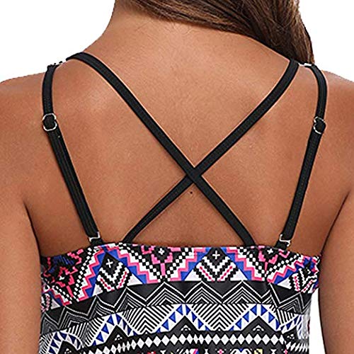 Tempt Me Women Padded Tribal Printed Tankini Set Vintage Retro Tankini Top with Boyshorts Shorts Two Pieces Swimwear Swimsuit Swimming Costume