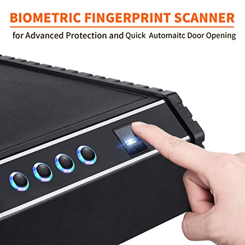 PRYMAX Biometric Gun Safe, Smart Pistol Safe with 4 Digits Code, Wall Mount Bracket, Quick Access with Auto-Open lid, 2 Handgun Capacity, Gun Cabinet for Home and Car Security
