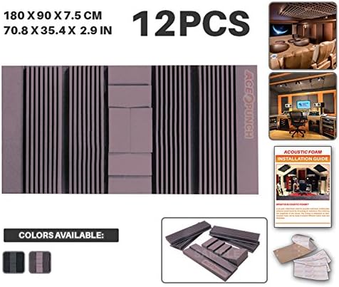Acepunch 12 Pack PURPLE Acoustic Foam Wall Set Panel DIY Design Studio Soundproofing Wall Tiles Sound Insulation with Free Mounting Tabs 180 x 90 x 7.5 cm Black AP1044