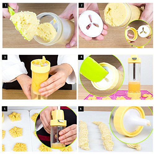 Cookie Maker Press Gun Kit - Multifunctional Comfort Grip Cookie Press Pump - DIY Plastic Biscuit Maker Cake Decorating Set with 16 Discs and 6 Icing Tips, Silicone Heat Resistant Oven Mitt as Gift