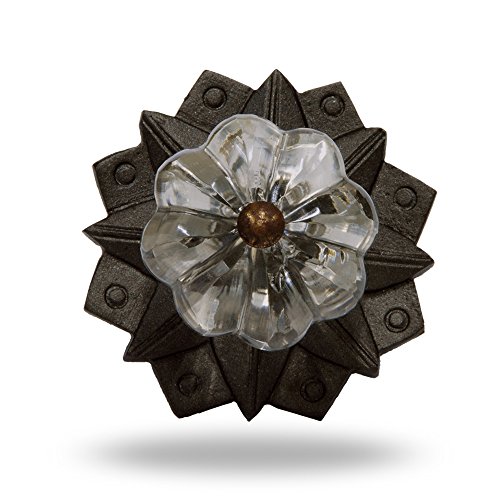 Set of 6 Glass Brass Backplate Drawer Cabinet Knobs