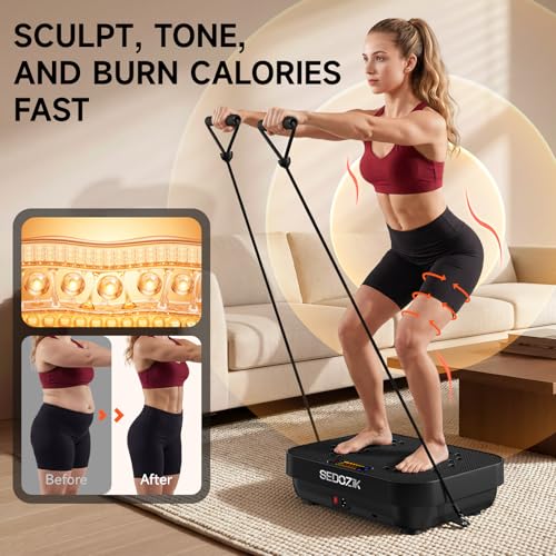 SEDOZIK Vibration Plate Exercise Machine, Vibration Plate for Lymphatic Drainage Weight Loss, 450 Lbs Capacity Full Body Vibrating Platform Workout Equipment with Bluetooth for Home Women Men, Black