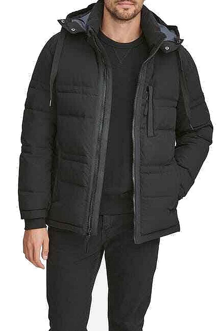 Andrew Marc Men’s Mid Length Down Jacket, BLACK (HUXLEY), X-Large