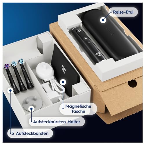 Oral-B iO Series 6 Plus Edition Elektrische Zahnbürste/Electric Toothbrush, Inkl. 3 Aufsteckbürsten, 5 Putzmodi für Zahnpflege, Reise-Etui, Designed by Braun, Schwarz 10