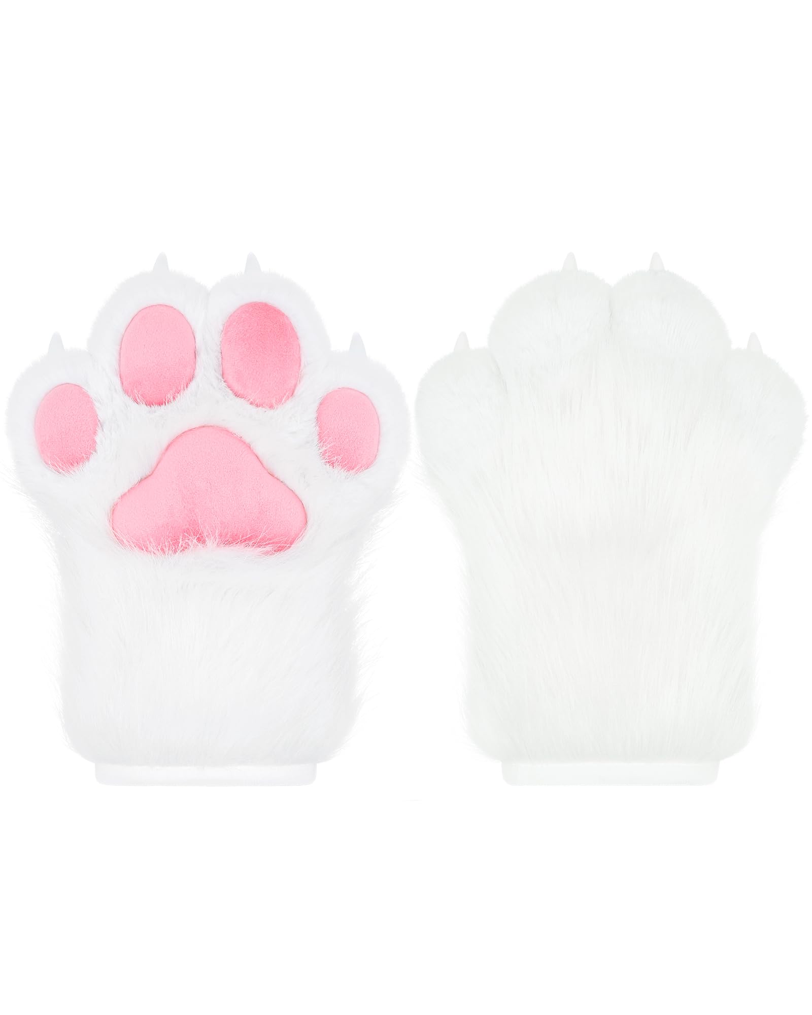 ZFKJERS Cosplay Animal Extended Fluffy Plastic Claws for Cat Fursuit Paws Gloves Adults Costume Accessories Set (White)