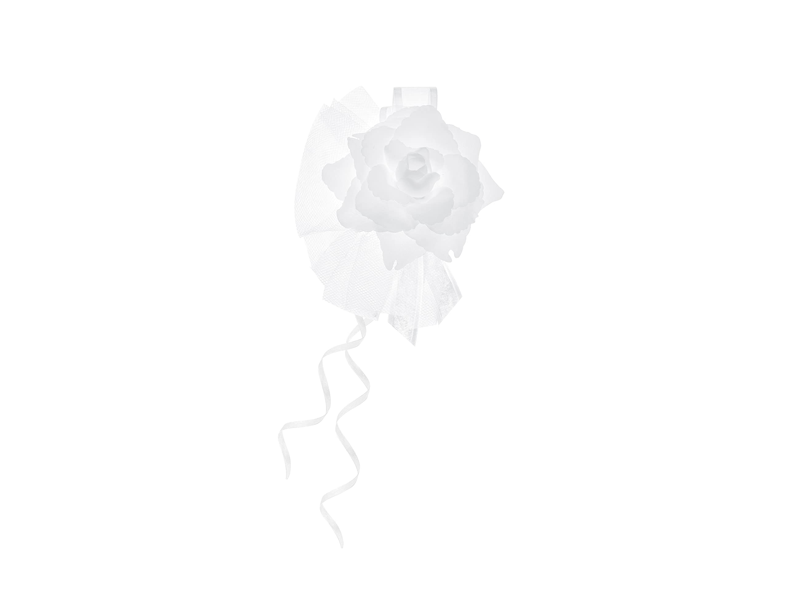 PartyDeco Decorations Pack of 4 Bows - White with Rose Tulle and Ribbon, Ideal for Wedding Decorations