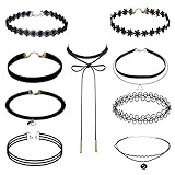 SILYHEART 9PCS Women Girls Fashion Elastic Choker Classic Necklace Set Tattoo Lace Adjustable Collars