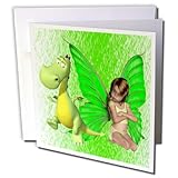 Spiritual Awakenings Fantasy - My Pet Dragon A very upset fairy with her green little trouble maker dragon - 12 Greeting Cards with envelopes (gc_52234_2)