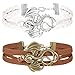 FINREZIO Multilayer Leather Bracelets for Women Girls Dragon Bracelets Set Adjustable Friendship Jewelry Brown White 2 PCS