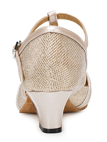 TDA Womens Mid Heel 5cm Champagne PU Leather Salsa Tango Ballroom Latin Party Dance Shoes CM101 9 M US