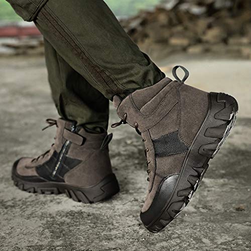 Kauneus Mens Plus Size Hiking Boots Leather Lace up Tactical Military Combat Ankle Boots Sneakers for Outdoor Trail Trekking Brown