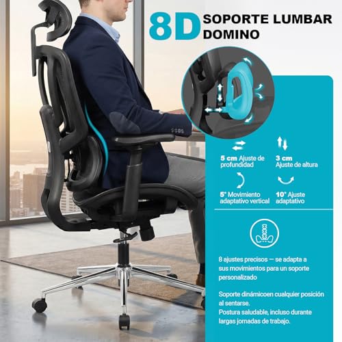 MELOKEA Office Chair, 200 kg, Ergonomic Test Winner, Adjustable Lumbar Support 9P, Armrest 4D + Magic, Office Chair EN12520