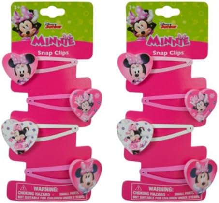 Hair Snap Clips Barrets with Plastic Motifs (8 Clips, Disney Minnie)