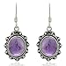 925 Oxidized Sterling Silver Amethyst Gemstone Oval Rope Edge Vintage Dangle Earrings 1.4