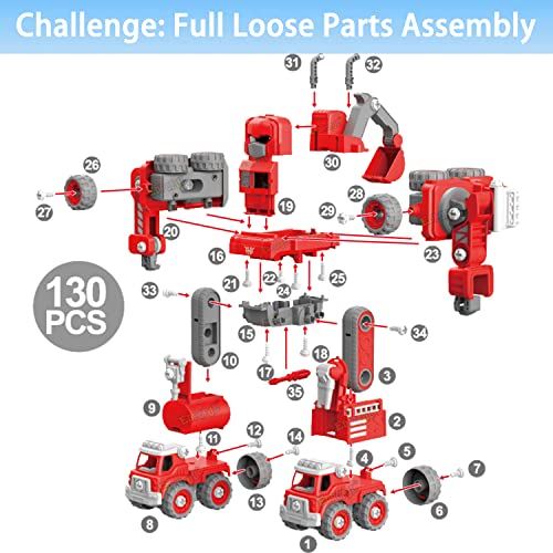 Edpoful Take Apart Robot Toys for Boys, 5-in-1 Rescue Vehicles Transformation Toys, Building STEM Truck Toys for 5 6 7 Year Old Kids