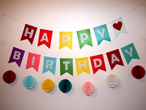 HAPPY BIRTHDAY BANNER! BIGGER FLAGS! 7 POM POMS! BEST DEAL!