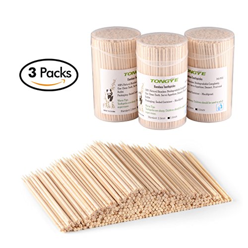 Bamboo Toothpicks 3.5 Inch with Clear Cylinder Holder. Ornate Kokeshi Style Skewers for Party, Appetizer, Olive, Barbecue, Fruit and Teeth Cleaning. 1020 PCS (3 Packs of 340) - Thumbnail 7
