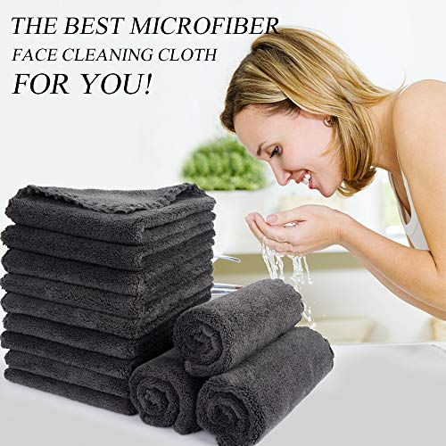 SUNLAND Microfiber Face Makeup Remover Cloth Reusable Facial Cleansing Towel Ultra Soft Face Washcloth 11inchx 11inch (12pack, dark grey)