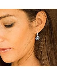 Plata de ley 925 Oxidado clásico Rose de flor Dangle arete gancho