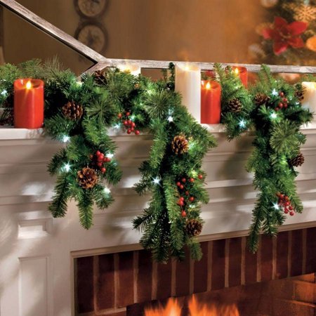 6 Ft LED Warm White Lighted Battery Operated Cascading Garland Christmas Holiday Decor - Thumbnail 2