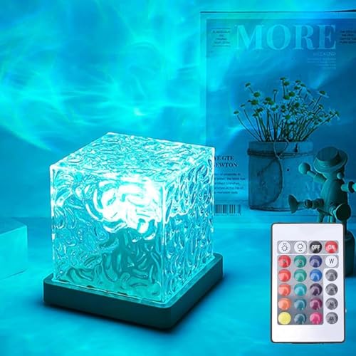 Ocean Wave Projector Light with Remote Control, 16 Colors USB Powered Underwater Night Light for Bedroom, Soothing Mood Lamp for Kids & Adults (Cube)