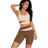 TULIP DE NOIR Women's 2-Piece Workout Set, Seamless Racerback Sports Bra and Biker Shorts, Polyester Spandex