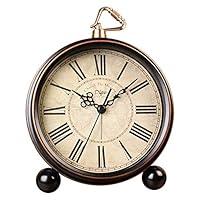 Yuybei Alarm Clock Vintage Round Alarm Clocks Roman Numerals Desk Silent Bedside Battery Clock Non Ticking Decorations for Home Bedroom Office Travel Home Office Decoration
