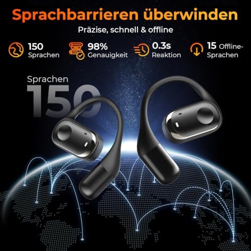 KI Übersetzer Kopfhörer, 3-in-1 Bluetooth 5.3 Sprachübersetzer Ohrhörer mit 150 Sprachen, KI-gestützte Übersetzung, Mehrere Modi für Reisen, Business & Lernen