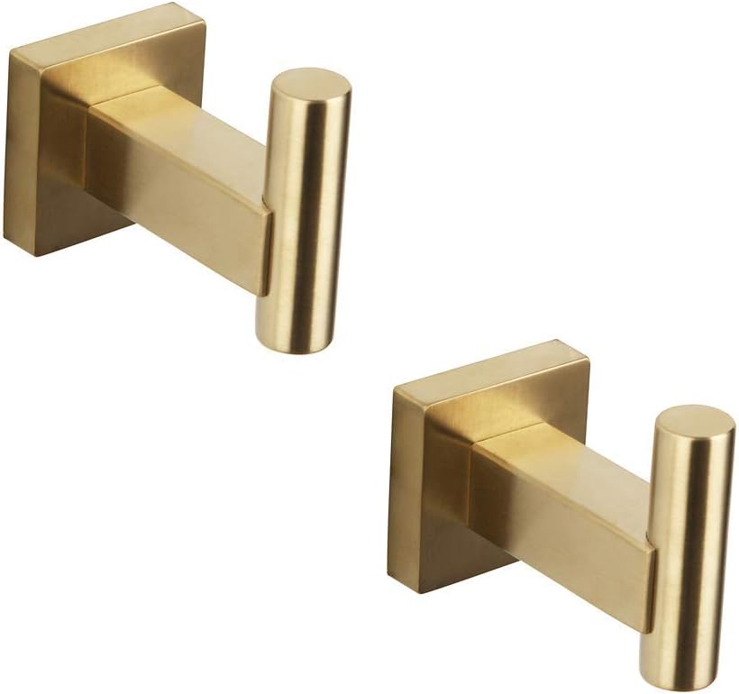 GERZWY SUS 304 Stainless Steel Bath Single Coat Hook Towel/Robe Clothes Hook for Bathroom Kitchen Modern Hotel Style Wall Mounted Brushed PVD Zirconium Gold 2 Pack DG1407-BZ