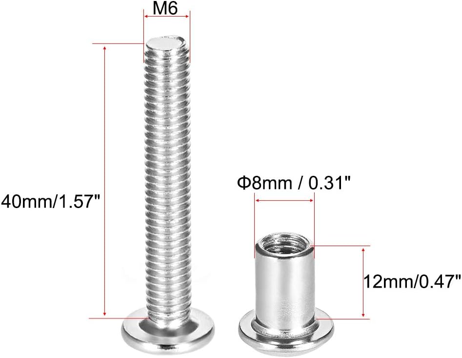 sourcing map Screw Post Fit for 5/16"(8mm) Hole Dia, Male M6x40mm Belt Buckle Binding Bolts Leather Fastener Stainless Steel 5 Sets - Image 3