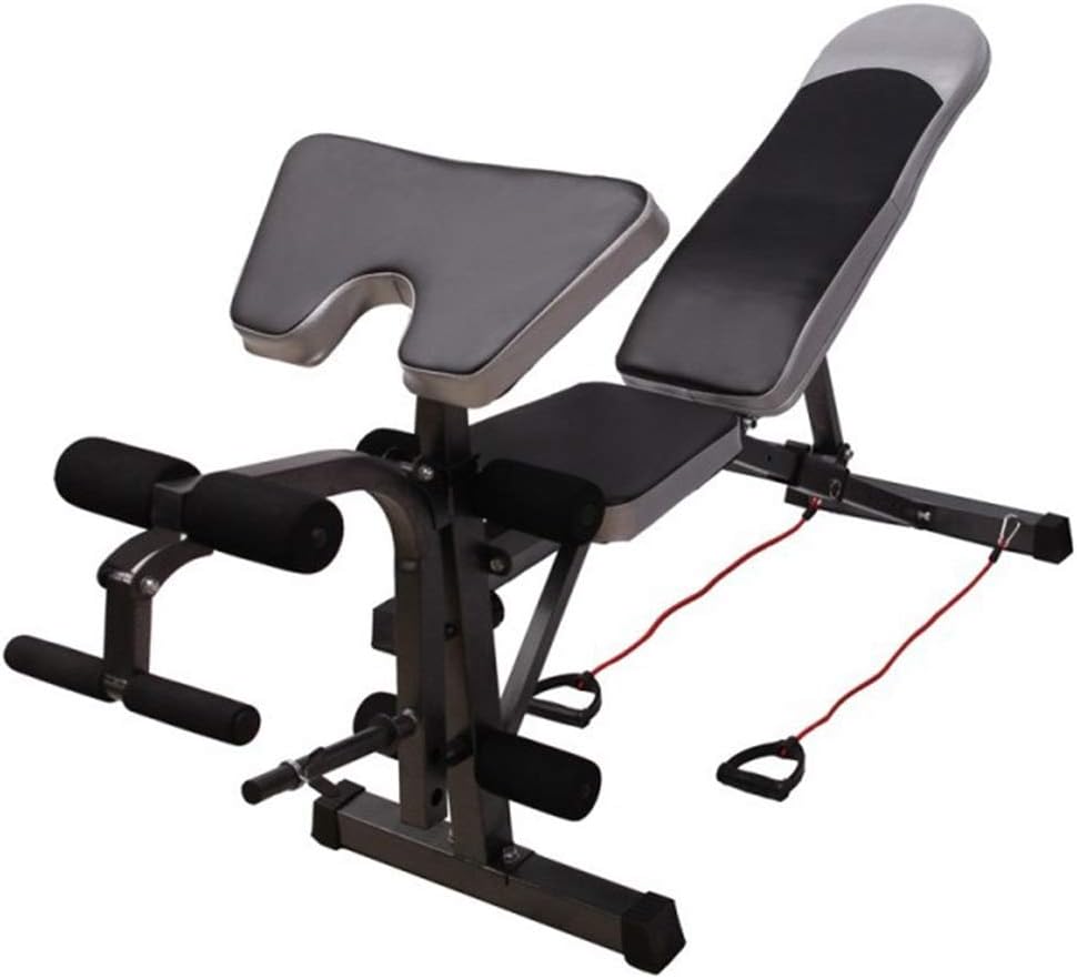 HARUONE Foldable Weight Bench for Home, Multifunction Bench Press Dumbbell Bench Sit-Up Board Weightlifting Bed Biceps Training Bench with Elastic Rope