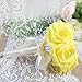 6 Bunch of Bouquet, AerWo Yellow Foam Roses Silk Ribbon Bouquet Handmade Rhinestone Diamante Artificial Flower Bridal Bridesmaid Brooch Wedding Bouquet Decoration