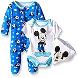 Disney Baby Mickey Mouse 3 Pc Footie, Bib, and Bodysuitset, Multi/Blue, 6/9 Months