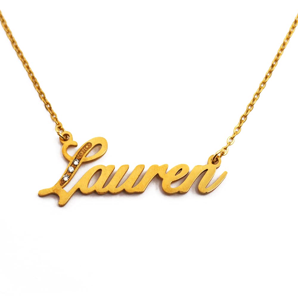 Kigu Name Necklace Lauren - Gold Tone - Custom Name Necklace - Personalised Jewellery for Ladies- Customised Jewellery for Girls- Custom Pendant Lauren