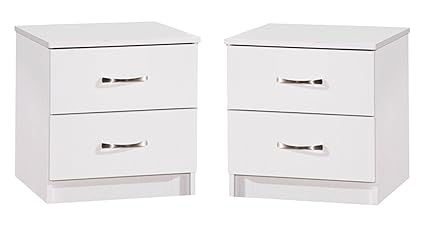 Pair Of High Gloss Bedside Cabinets With 2 Drawers Marina