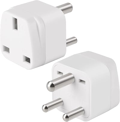 TENINYU 2 Pack UK to India Plug Adapter India Power Converter Grounded