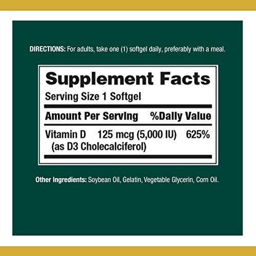 Nature's Bounty Vitamin D3, immune and bone support, 5000IU, Softgels, 150 Ct - Image 2