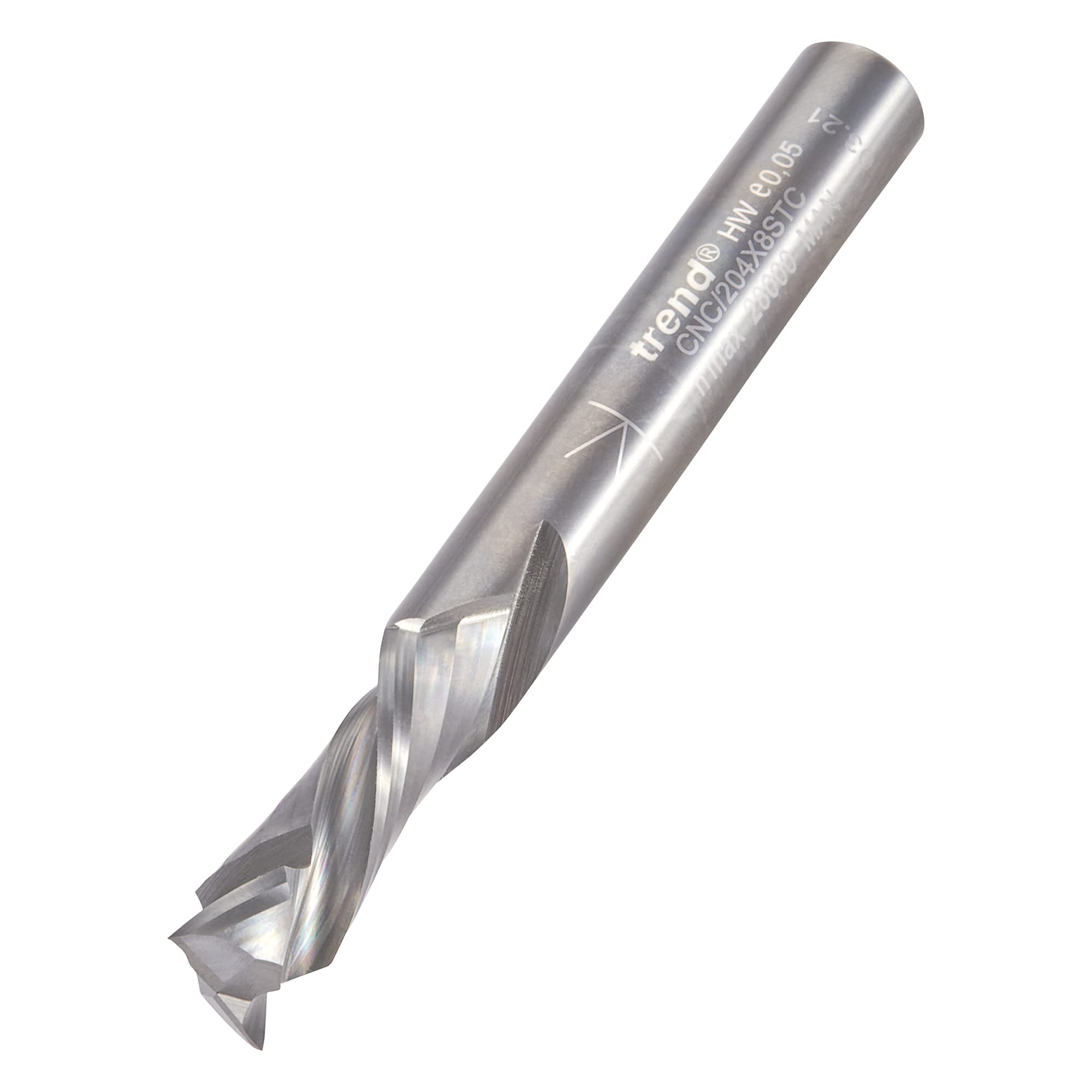 Trend CNC Compression Spiral Router Cutter, 8mm Shank, 8mm Cut Diameter & 22mm Cut Length, Solid Tungsten Carbide, CNC/204X8STC
